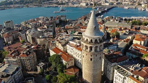 Istanbul Galata Tower and Istanbul view drone view