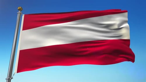 Realistic Austria Flag Waving in Blue Sky