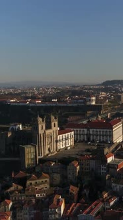 Aerial view City of Porto Portugal vertical video