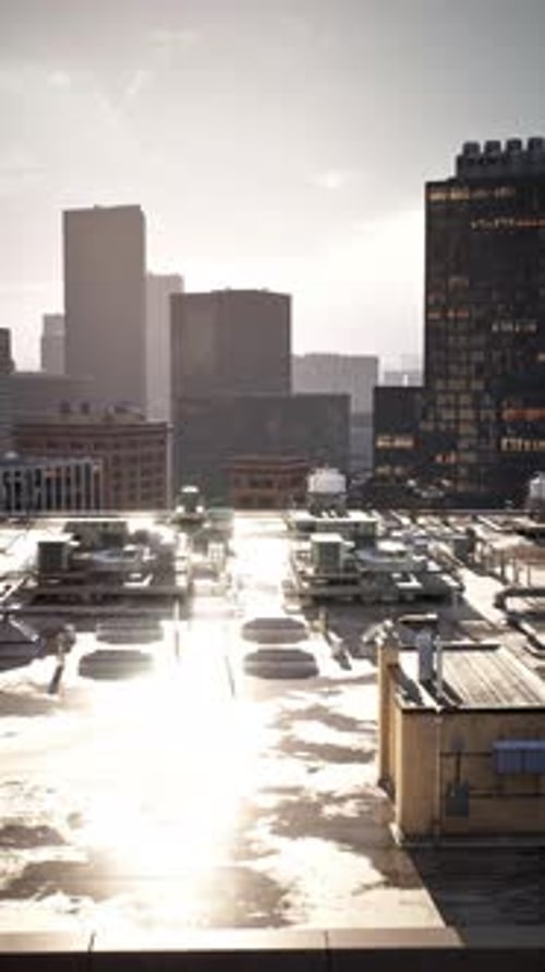 Urban Rooftops Reflecting Sunlight During a Serene Evening in the City