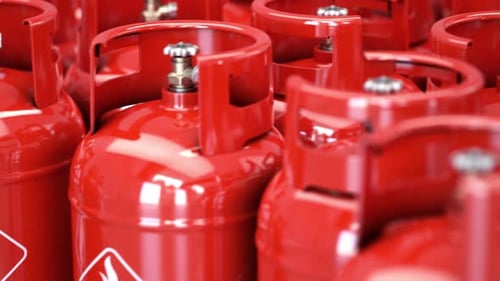 Seamless Loop of Red Gas Cylinders with Flame Hazard Symbol