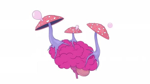 Hallucinogenic parasitic fungi growing on brain line 2D object animation