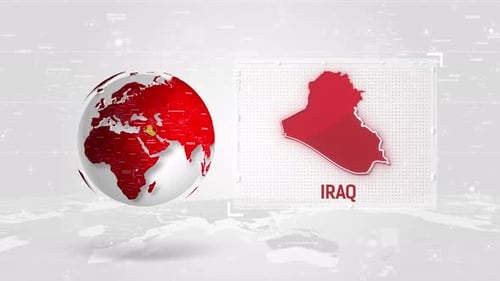 Iraq 4K Tech Map Beside Globe On White Background