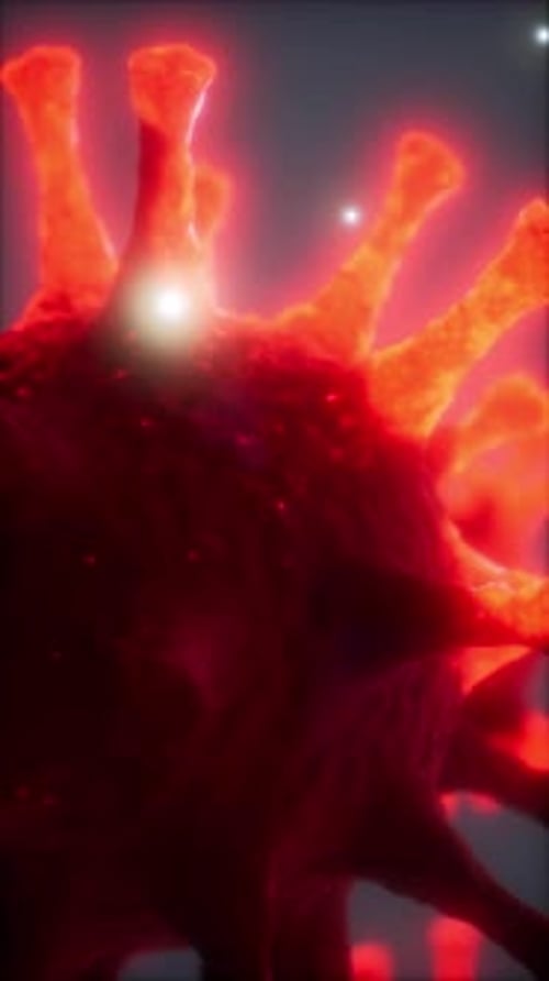 3D Animated Red Microorganism Rotating for Medical Science Visuals