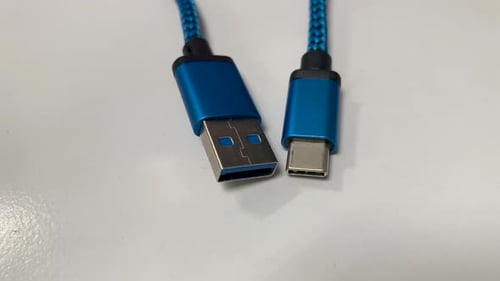 Close Up of Blue USB Cable