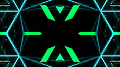 Cyan And Green Kaleidoscope Abstract Neon Striped Geometric Pattern Background Vj Loop In 4K
