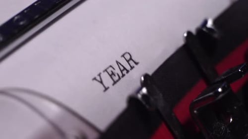 Year 1915, Typing on White Paper in Vintage Typewriter, Close Up