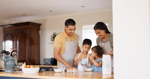Happy Family Baking Together in Kitchen