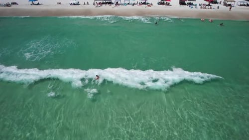 Flying Over Panama City Beach With Tourists During Summer In Florida. Aerial Drone Shot