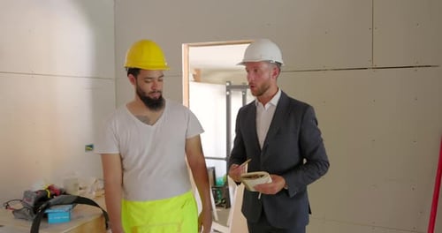 Construction Manager Talking with Worker at a House