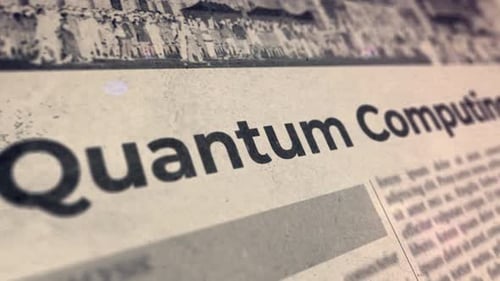 Quantum Computing Text on Distressed Newspaper with Glitch Effect