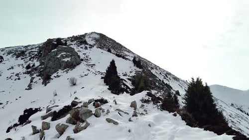 Aerial View of Mountain Valley with Snow