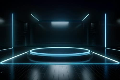 podium Futuristic showcase with platform for product displaying. Empty modern stage display