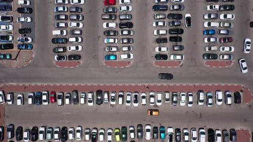 Parking lot, Aerial view of Cars entering, leaving and searching.