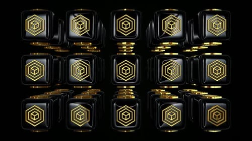 Geometric Black Cubes with Golden Hexagon Pattern Abstract Loop