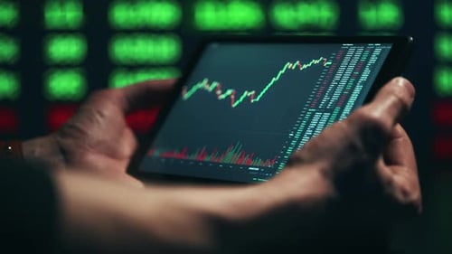Stock Market Candles and Information of Exchange with Data of Price on the Tablet Screen