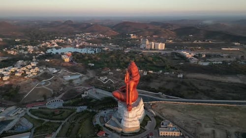 Aerial view of the world's largest Shiva statue Statue of Faith, India