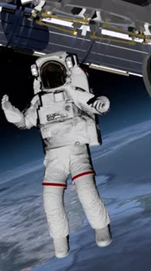 Astronaut Spacewalk, waving his hand in the open space.