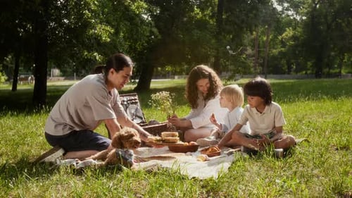 Family Picnic in a Sunny Green Park