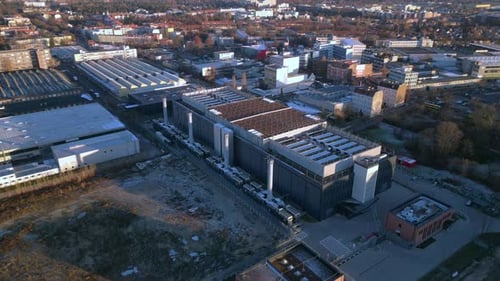 Data center facility supporting ai, global digital currency infrastructure. Amazing aerial viewdrone