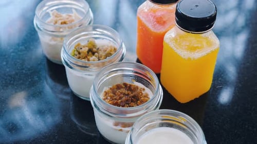 Healthy Yogurt and Fruit Juice for Breakfast