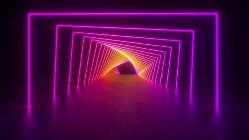 Neon Light Tunnel in Dark Room