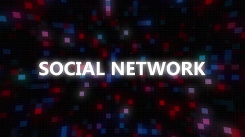 Futuristic Social Network Text Animation on Digital Grid Background