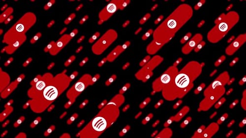 Abstract Red Capsules with Audio Wave Icons Motion Background