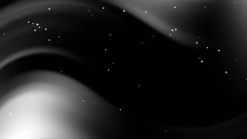 Fondo gris oscuro con forma ondulada y abstracta y partículas.