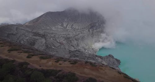 Mount Ijen Volcanic Lake in East Java, Indonesia - Aerial