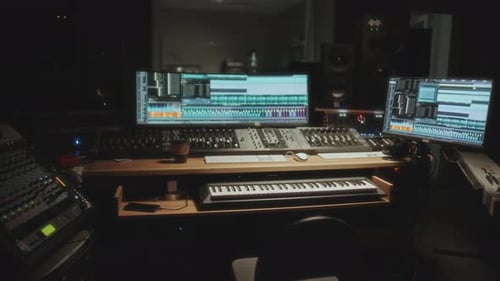 Modern Music Recording Studio with Digital Audio Workstations