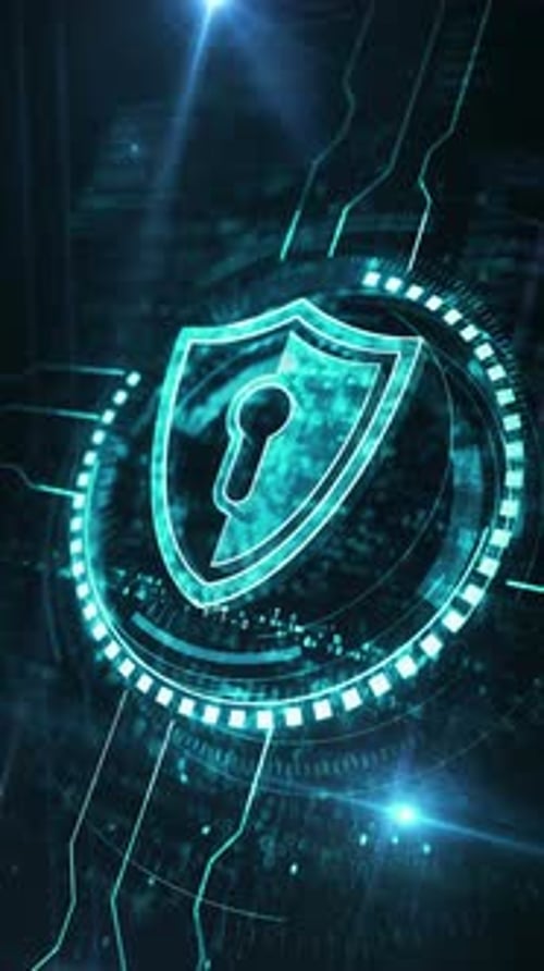 Cyber security with shield symbol digital concept vertical loop