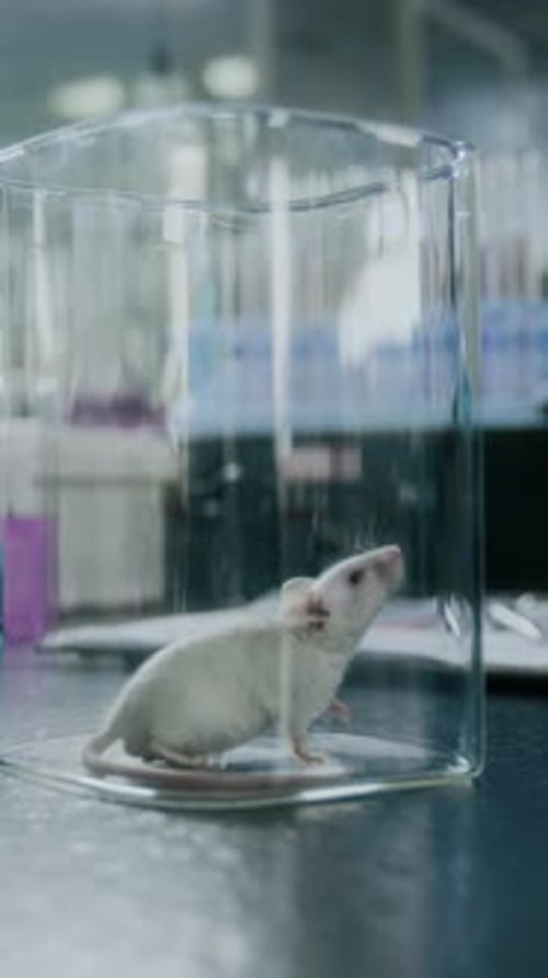 White Rat Inside of Glass Enclosure