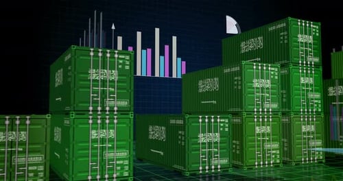 Saudi Arabia export cargo containers with charts and diagrams