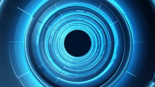 Futuristic Blue Tunnel With Radiating Light Rings