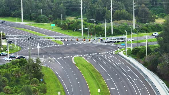 Large Multilane Road Intersection with Traffic Lights and Moving Cars ...