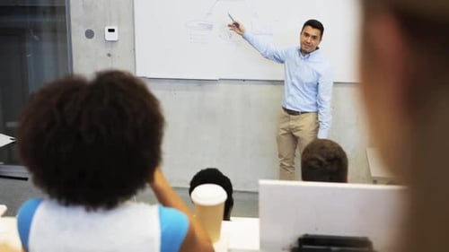Students in Class Listen to Teacher's Presentation