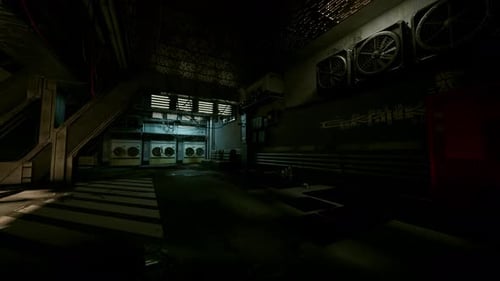 Derelict Underground Tunnel Reflecting Haunting Blue Glow and Decay