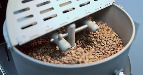 Close Up of Coffee Beans in Roasting Machine