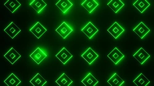 Green On Black Abstract Neon Glowing Square 1 Patterns Background Vj Loop Animation In HD