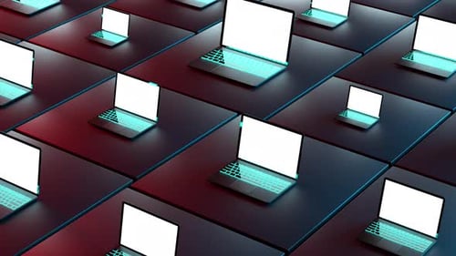 1Modern Technology Network Laptops Display Blank Screens Digital Devices Grid Pattern Cyber Future I