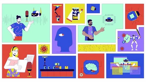 AI technologies people animated bento grid layout