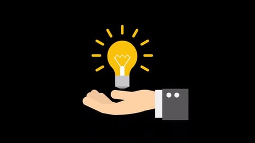 Flat Design Hand Holding Illuminating Idea Lightbulb Animation