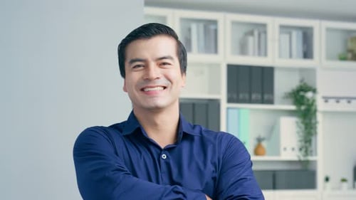 Portrait of Caucasian handsome businessman working in office workplace.