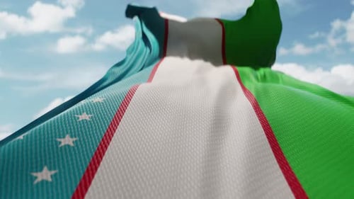 Uzbekistan Flag Waving in Realistic Fabric Animation
