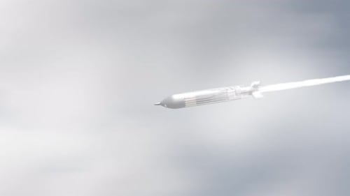 High-Speed Missile Flying Through Cloudy Sky Animation