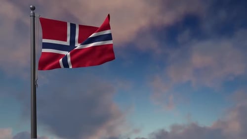 Waving Norway Flag Animation with Cloudy Sky Background