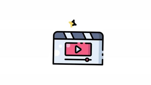 Animated Flat Design Clapperboard with Play Button Icon