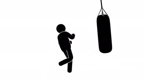 Stickman kicks the bag - kickboxing training