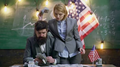 Counting Money Concept Counting American Money Dollars Rich Man and Woman Count Dollars Banknotes